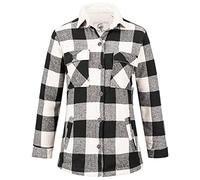 Rock Creek Damen Winterjacke Karierte Flanelljacke Gefüttert Holzfällerjacke Holzfällerhemd Kragen Teddyfutter Kariert Thermojacke D-469 Schwarz XS