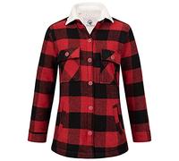 Rock Creek Damen Winterjacke Karierte Flanelljacke Gefüttert Holzfällerjacke Holzfällerhemd Kragen Teddyfutter Kariert Thermojacke D-469 Rot XL