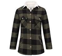 Rock Creek Damen Winterjacke Karierte Flanelljacke Gefüttert Holzfällerjacke Holzfällerhemd Kragen Teddyfutter Kariert Thermojacke D-469 Dunkelgrün S