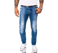 Rock Creek Designer Herren Jeans Hose Stretch Jeanshose Basic Slim Fit Jeans Hosen Denim Used Look Destroyed Herrenhose Elegant RC-2162 Blau W34 L32