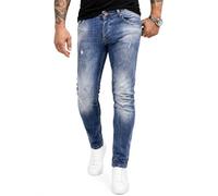 Rock Cr esigner Herren Jeans Hose Stretch Jeanshose Basic Slim Fit Jeans Hosen Denim Used Look Destroyed Herrenhose Elegant RC-2162 Blau W30 L32