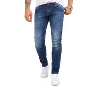 Rock Cr esigner Herren Jeans Hose Stretch Jeanshose Basic Slim Fit Jeans Hosen Denim Used Look Destroyed Herrenhose Elegant RC-2342 Blau W33 L34