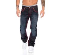 Rock Creek Herren Designer Denim Jeans Hose Dicke zier nähte NEU RC-2092, 34W / 34L, Schwarz