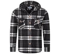 Rock Creek Herren Hemd Kariert Kapuzenhemd Karohemd Herrenhemd Flanell Hemden Holzfällerhemd Übergangsjacke Langarm Kariert Winter H-328 Schwarz M
