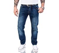 Rock Creek Herren Jeans Hose Regular Fit Jeans Herrenjeans Herrenhose Denim Stonewashed Basic Raw Straight Cut Jeans RC-2140 Dunkelblau W31 L34