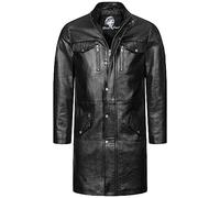 Rock Creek Herren Ledermantel Leder Jacke Echtleder Herrenmantel Leder Mantel Herrenjacke Stehkragen Winterjacke Übergangsjacke H-343 Schwarz S