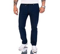Rock Creek Herren Leinen-Optik Hose Stoffhose Sommerhose Regular Fit Chino Hosen Männer Hose Gummizug Herrenhosen Lang Strandhose RC-2152 Petrolblau W38 L34