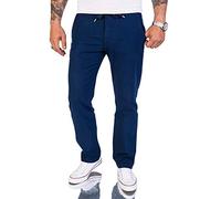 Rock Creek Herren Leinen-Optik Hose Stoffhose Sommerhose Regular Fit Chino Hosen Männer Hose Gummizug Herrenhosen Lang Strandhose RC-2152 Navy W32 L34