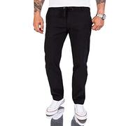 Rock Creek Herren Leinen-Optik Hose Stoffhose Sommerhose Regular Fit Chino Hosen Männer Hose Gummizug Herrenhosen Lang Strandhose RC-2152 Schwarz W36 L34