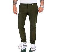 Rock Creek Herren Leinen-Optik Hose Stoffhose Sommerhose Regular Fit Chino Hosen Männer Hose Gummizug Herrenhosen Lang Strandhose RC-2152 Dunkelgrün W40 L34