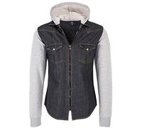 Rock Creek Herren Sweat-Jacke Jeanshemd mit Kapuze Denim Jeansjacke für Männer Slim-Fit Langarm Freizeit Hoodie Hemd Jacke H-232 Anthrazit 4XL