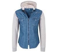 Rock Creek Herren Sweat-Jacke Jeanshemd mit Kapuze Denim Jeansjacke für Männer Slim-Fit Langarm Freizeit Hoodie Hemd Jacke H-232 Blau L