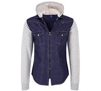 Rock Creek Herren Sweat-Jacke Jeanshemd mit Kapuze Denim Jeansjacke für Männer Slim-Fit Langarm Freizeit Hoodie Hemd Jacke H-232 Dunkelblau 4XL