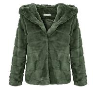 Rock Creek Selection Damen Teddyfell Jacke Kuschelige Fleecejacke Winterjacke mit Kapuze D-384 [F-4000 Khaki M-L]