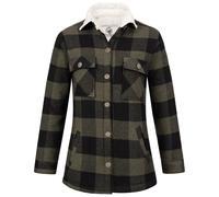 Rock Creek Damen Winterjacke Karierte Flanelljacke Gefüttert Holzfällerjacke Holzfällerhemd Kragen Teddyfutter Kariert Thermojacke D-469 Dunkelgrün S