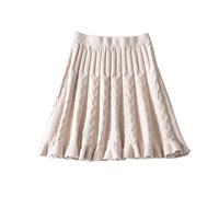 Rock Damen,Damen Minirock Beige Elastisch Hohe Taille Gestrickter Rüschen Faltenrock Uni A-Linie Swing Geraffter Herbst Winter Ausgestellter Kurzer Rock Für Mädchen Damen,M