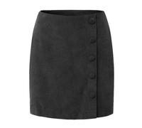 Rock Damen Elegant Cordrock Knopfleiste Minirock Hohe Taille Bleistiftrock Retro Mini A-Linie Skirt Kurz Winterrock Schwarz L