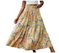 Rock Damen, Faltenrock Damen Lang Sommer Röcke, Retro Sommerrock Leicht Plisseerock Elastischer Hohe Taille Maxirock a Linien Musselin Festival Plissee Boho Rock Maxi Dünn Strandrock