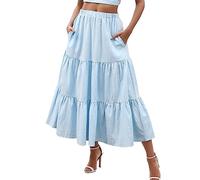Rock Damen, Faltenrock Damen Lang Sommer Röcke, Retro Sommerrock Leicht Plisseerock Elastischer Mittlere Taille Musselin Plissee Maxirock Boho Festival Maxi Rock a Linie Skirt Funky Skirts for Women