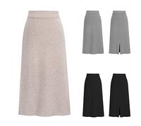 Rock Damen Hohe Taille Maxirock mit Schlitz Casual Strickrock Langer Bleistiftrock Freizeitrock Stricken Gestrickt Elastische Schlauchrock Basic Midi Rock Slim Fit Elegant Business Rock