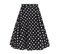 Rock Damen Knielang Rockabilly Elegant A Linie Skirt Petticoat Röcke Tellerrock Faltenrock Vintage Blume Polka Dot Swing 50er Jahre Retro Trachtenrock Festlich Coctailkleid Schwarz Polka Dot M