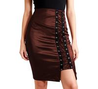 Rock Damen Kunstleder Bleistiftrock Knielang Leder Minirock Hohe Taille Lederrock mit Schlitz Vorne Eng Wickelrock Sexy Lederimitat High Waist Röcke Elegant Strandrock Pu Abendrock mit Schnürung