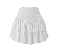 Rock Damen Kurz Rüschen Röcke Einfarbig Plisseerock Sommer Sexy Minirock Doppel Schicht Kuchen Rock Damen Elegant Sommerrock Volant Faltenrock Mini Damenrock A-Linie Sommerröcke mit Gummiband