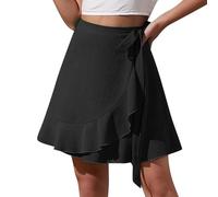 Rock Damen Kurz Sommer A Linie Wickelrock Damen Elegant Rüschen mit Gürtel Minirock Sommer High Waist Röcke Wickel Mini Sommerrock Leicht und Luftig Skirt Frauen Kurz Volant Damenrock