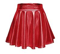 Rock Damen Kurze Metallischer Faltenrock Mini Skater Röcke Hohe Taille Plisseerock PU Lederrock Sexy A-Linie Rock Silber Metallic Y2K Tennisrock Tanzrock Karneval Kostüm Glitzer Party Clubwear
