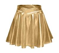 Rock Damen Kurze Metallischer Faltenrock Mini Skater Röcke Hohe Taille Plisseerock PU Lederrock Sexy A-Linie Rock Silber Metallic Y2K Tennisrock Tanzrock Karneval Kostüm Glitzer Party Clubwear