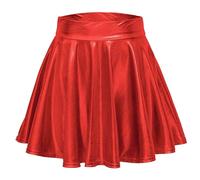 Rock Damen Kurze Metallischer Faltenrock Mini Skater Röcke Hohe Taille Plisseerock PU Lederrock Sexy A-Linie Rock Silber Metallic Y2K Tennisrock Tanzrock Karneval Kostüm Glitzer Party Clubwear
