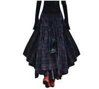 Rock Damen Lang Plaid Wool Skirts UnregelmäßIger Saum Wollrock Damen Winter Warm Retro Karierter Rock Damen A-Linie Vintage SwingTrachtenrock Damen Hohe Taille Winterrock Damen Lang Skirts for Women
