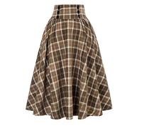 Rock Damen Lang Vintage Plaid Winterrock Warm Elastische Taille A Linie Röcke Casual Rock Hohe Taille Kariert Maxi Rock Eleganter Freizeitrock A-Linie Röcke Gothic Kariert Faltenrock