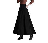 Rock Damen Lang Winterrock Vintage Elegant Strickrock Hohe Taille Maxi röcke A Linie Faltenrock Schwarz A