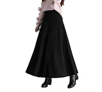 Rock Damen Lang Winterrock Vintage Elegant Strickrock Hohe Taille Maxi röcke A Linie Faltenrock Schwarz D