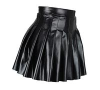 Rock Damen Lederrock Schwarz Minirock Hohe Taille Vintage PU Leder Plisseerock Solide Kurze Rock Vielseitige Dehnbare Informell Faltenrock Mini Skater Rock Sommerrock Glockrenrock Streetwear Cosplay