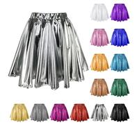 Rock Damen Metallischer Glänzender Rock Höhe Taille Liquid Mini Röcke Elastische A-Linien Pull On Skater Röcke Lederröcke Faltenrock Mädchen