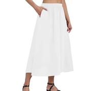 Rock Damen Midi A-Linie Gummizug Röcke Damen Sommer Lang mit Taschen Sommerrock Frauen Leicht und Luftig Skirt Elegant Langer Damenrock Midirock Sommer Einfarbig Casual Skirts for Women