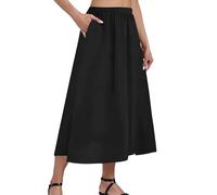 Rock Damen Midi A-Linie Gummizug Röcke Damen Sommer Lang mit Taschen Sommerrock Frauen Leicht und Luftig Skirt Elegant Langer Damenrock Midirock Sommer Einfarbig Casual Skirts for Women