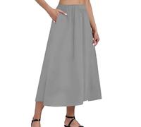 Rock Damen Midi A-Linie Gummizug Röcke Damen Sommer Lang mit Taschen Sommerrock Frauen Leicht und Luftig Skirt Elegant Langer Damenrock Midirock Sommer Einfarbig Casual Skirts for Women