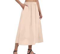 Rock Damen Midi A-Linie Gummizug Röcke Damen Sommer Lang mit Taschen Sommerrock Frauen Leicht und Luftig Skirt Elegant Langer Damenrock Midirock Sommer Einfarbig Casual Skirts for Women