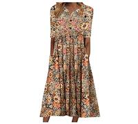 Rock Damen Mont Abendkleid Kleid Mit Federn Mesh Röcke Bordeaux Kleid Hochzeit Damen Casual Plus Size Bedruckter Rundhalspullover Lockeres Ärmelloses Kleid Braun-E XXL