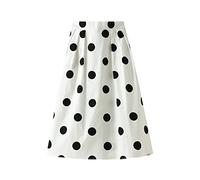 Rock Damen Sommer Lang Frauen Mode Rock Taille A-Linie mittlere Länge Polka-Punkt Kontrastfarbe Swingrock mit Taschen Sommer-Faltenrock Maxirock Damen Sommer (White, L)