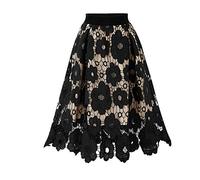 Rock Damen Sommer, Spitzen Röcke Damen Knielang Sommerrock Plissee Skirt Plisseerock Midi Faltenrock Midirock Blumen Boho Rock A Linie Elegant Spitzenrock Sexy Cut Out Blumenmuster Lässig Damen Rock