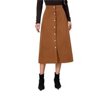 Rock Damen Winter Cord Lang A Linien Midirock Damen Elegant Hohe Taille mit Knopfleiste Röcke Damen Midi Festlich Cordrock Frauen High Waist Freizeitrock Herbstwinter Damenrock Skirt