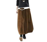 Rock Damen Winter Cord Rock Vintage Midi Lange Cordröcke Faltenrock Kordsamt Midirock Elastische Taille A-Linie Skirt mit Taschen Kaffee S