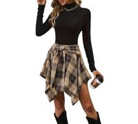 Rock Damen Winter Kurz Kariert Rock Damen A Linie Elegant Asymmetrisch Minirock Hohe Taille Karierter Röcke Damen Festlich Vintage Steampunk Freizeitrock Frauen Herbstwinter Damenrock Schick