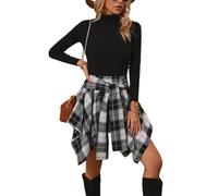 Rock Damen Winter Kurz Kariert Rock Damen A Linie Elegant Asymmetrisch Minirock Hohe Taille Karierter Röcke Damen Festlich Vintage Steampunk Freizeitrock Frauen Herbstwinter Damenrock Schick