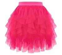 Rock Damen Winter,Tüllrock Damen Elastische Elegant Tanzkleid Mesh Rock Party Schwarz Faltenrock Abschlussball Netzstoff Tütü Karneval Erwachsene Ballettrock Midirock Heißes Rosa XL