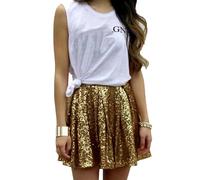 Rock Gold Damen Pailletten Rock Damen Plisseerock Glänzend Minirock Glitzer Kurz Rock Party Club Kostüm A-Linie Faltenrock Goldener Rock Karneval 80er Puffy Tüllrock Tütü Röcke Tüll (001-Gold, M)